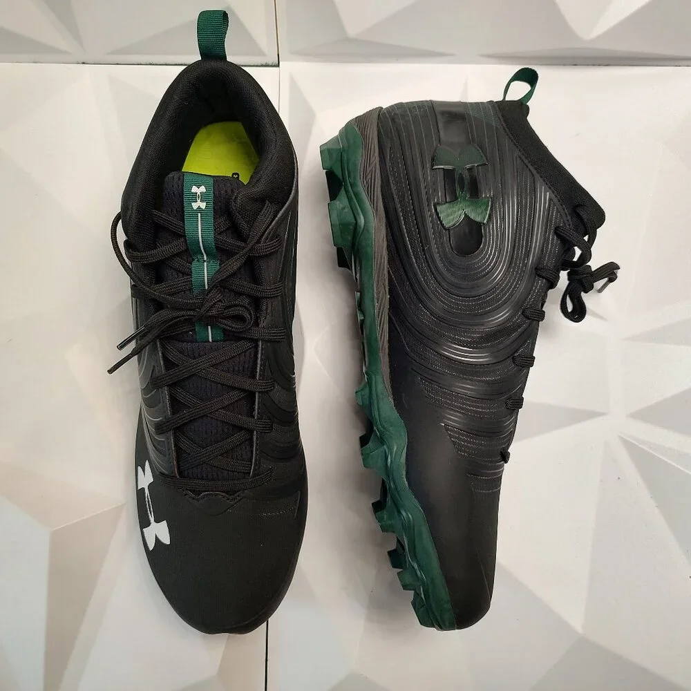 Under Armour Mens Football Cleat 16 Black Green Shoe Lacrosse Nitro Mid MC - Picture 3 of 10